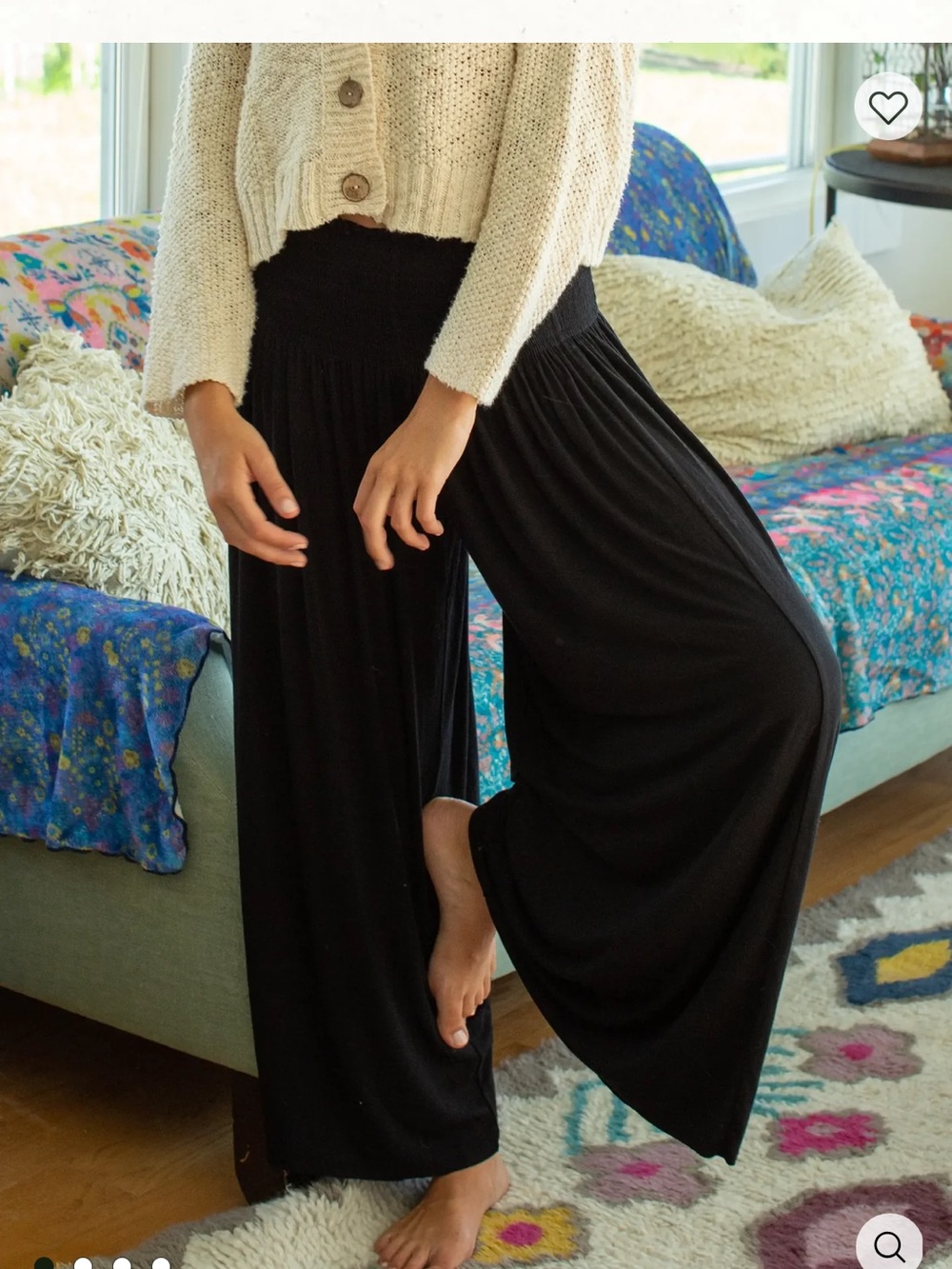 NATURAL LIFE XL  Black Smocked Wide-Leg pants